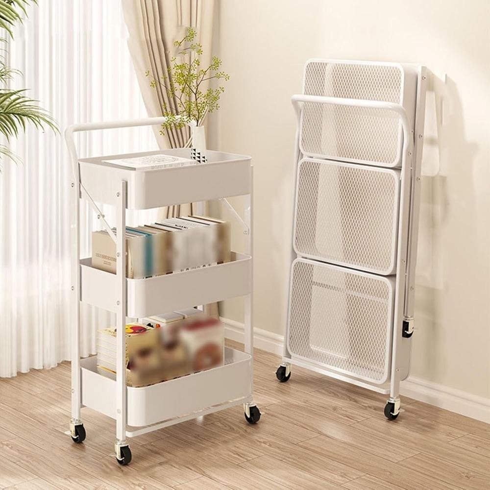 3-Tier Rolling Cart Metal Utility Cart Mobile Storage Trolley On Wheels Shelving Food Storage Kitchen Bathroom Laundry Room