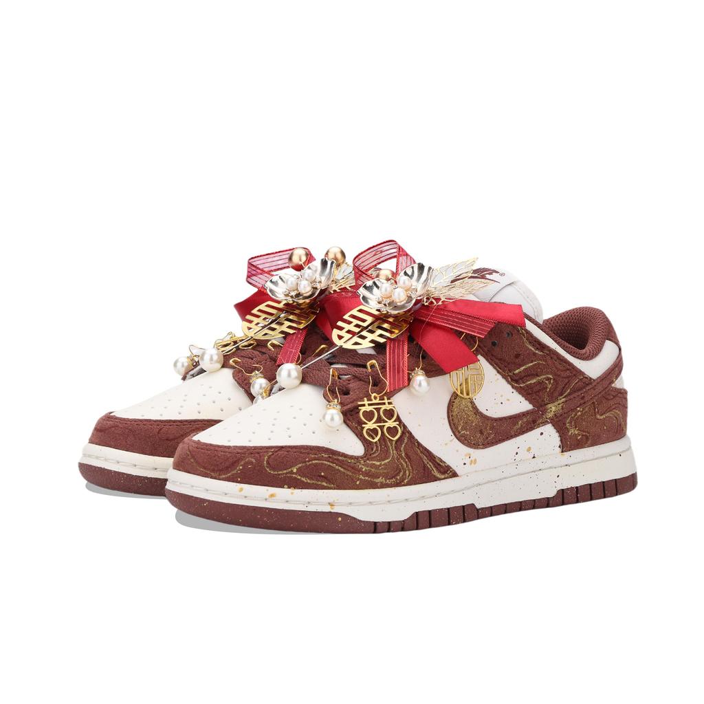 Nike Dunk Fili Dorati di Connessione Antiscivolo Basse Scarpe da Skateboard Unisex Bianco Rosso HJ7673-001(Team724- )