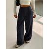 Women's High Waist Wide Leg Suit Pants Loose Fit Pleated Straight Leg Floor Length Trousers