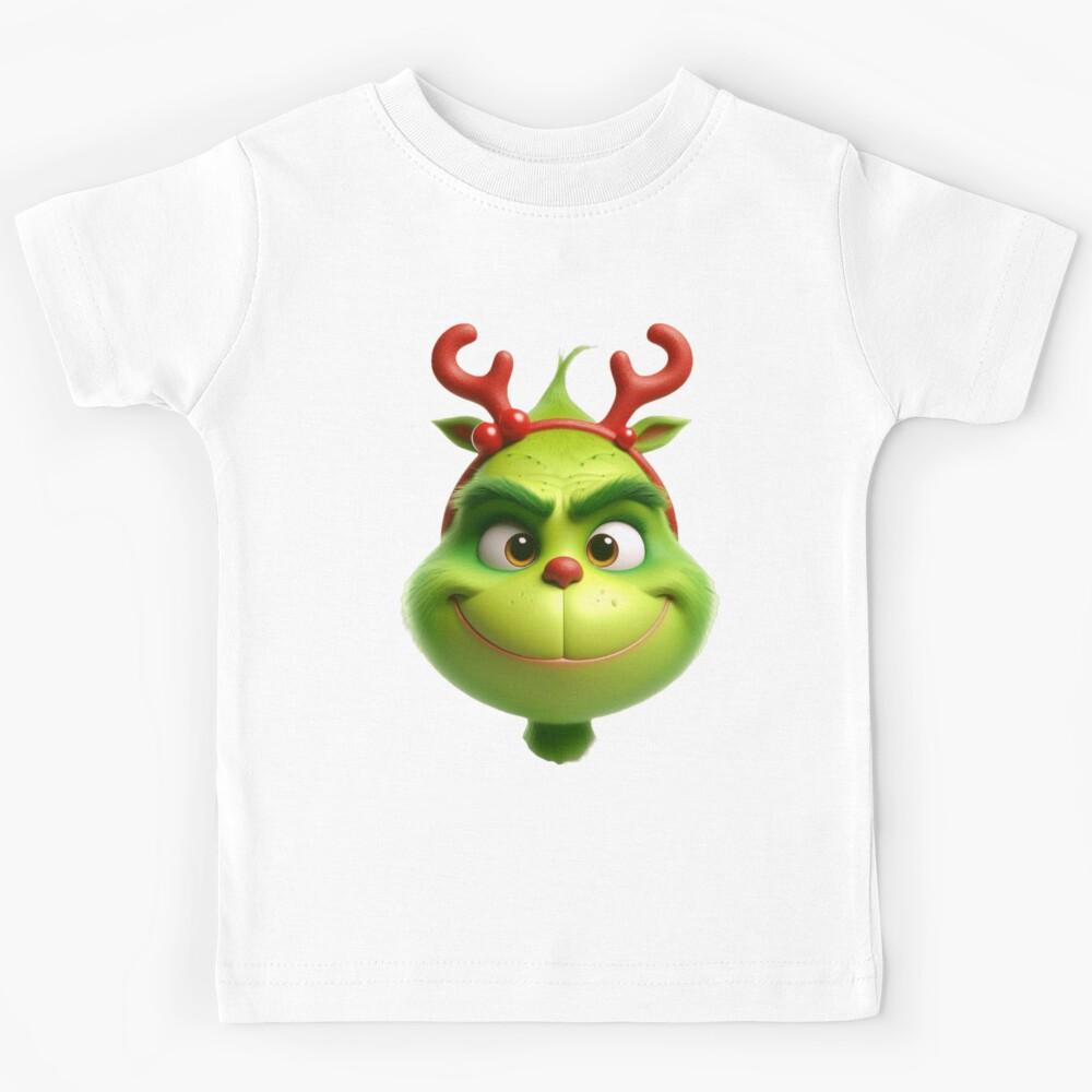 Grinch Reindeer Antlers – Cute Green Holiday Character Art Kids T-Shirt 100