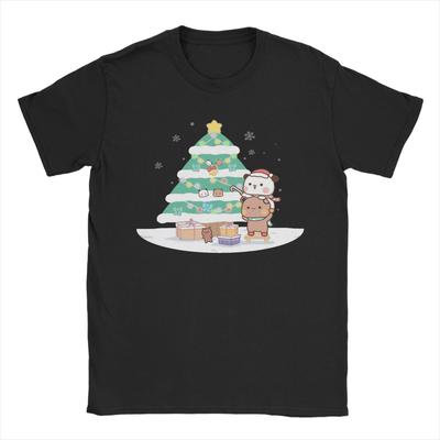 Novelty Bubu Dudu Merry Christmas T-Shirts for Men O Neck Pure Cotton T Shirts Panda And Brownie Bear Couple Short Sleeve Tees
