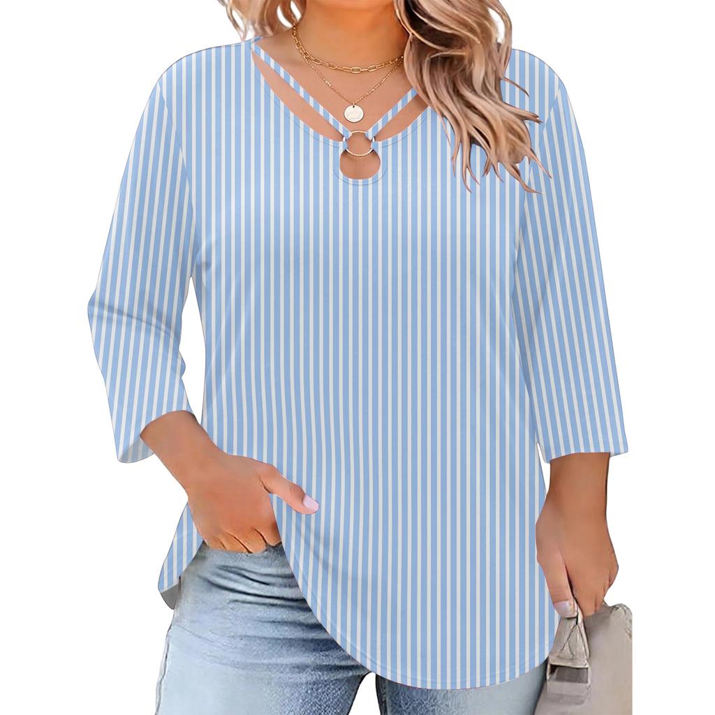 Women's Plus Size Floral Print Three-Quarter Sleeve Top, Casual Blouse, Loose Fit Tunic for Spring Summer, Daily Wear, Work, and Going Out