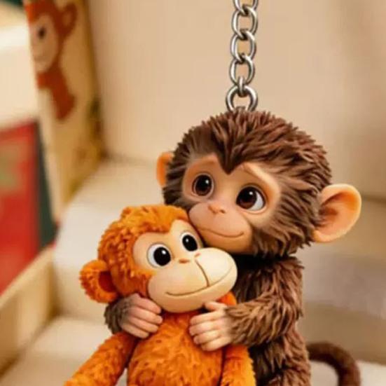1/2Pcs Keychain Pendant 3D Monkey Hugging Monkey Key Chain Backpack Desk Decoration Portable Bag Charm Accessory