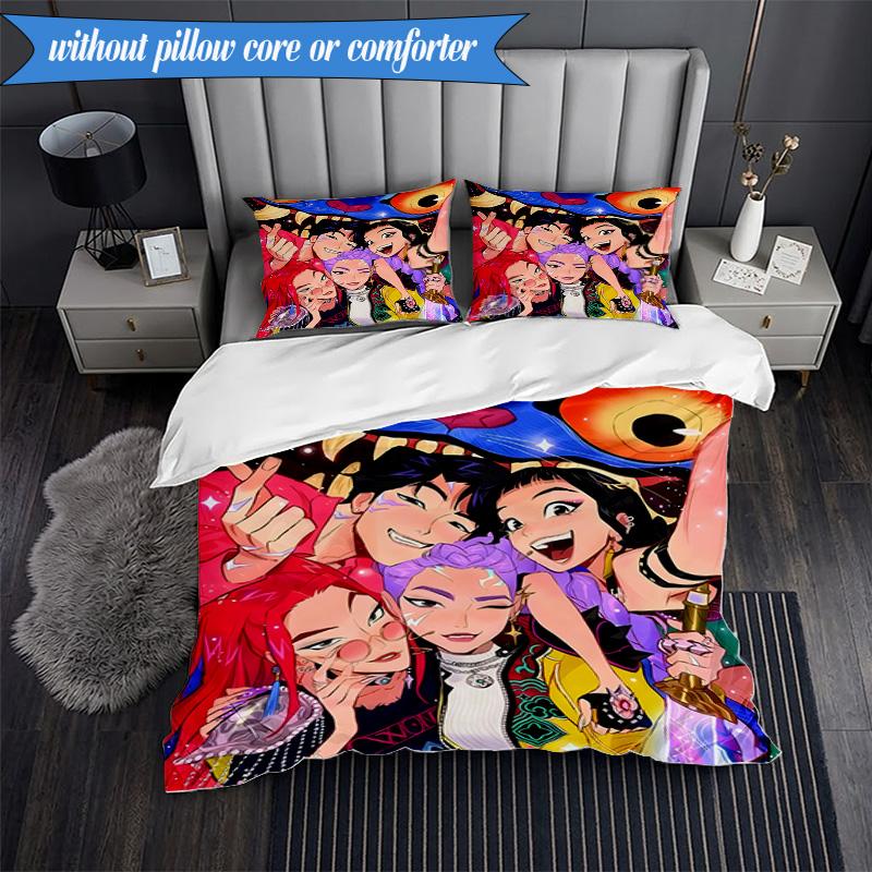 Kpop cartoon 3pcs K-pop music group Bedding set,Ideal for Bedroom, Dormitory,Including Duvet Cover And 2pcs Pillowcases,Fan gifts