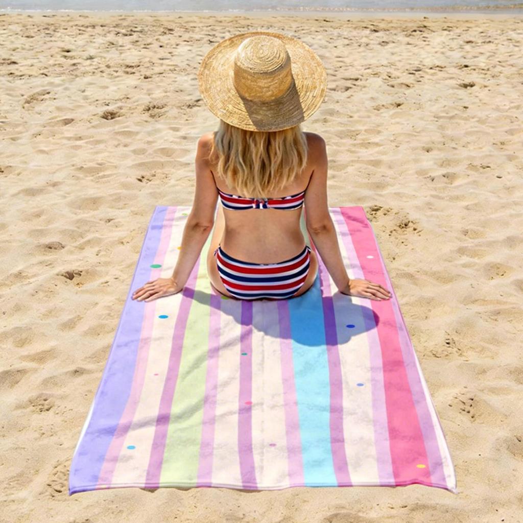 Serviette de Plage Surdimensionnée à Pois Rayés Pastel Protection Solaire et Coupe-Vent Convient pour Piscine Camping Couverture de Voyage