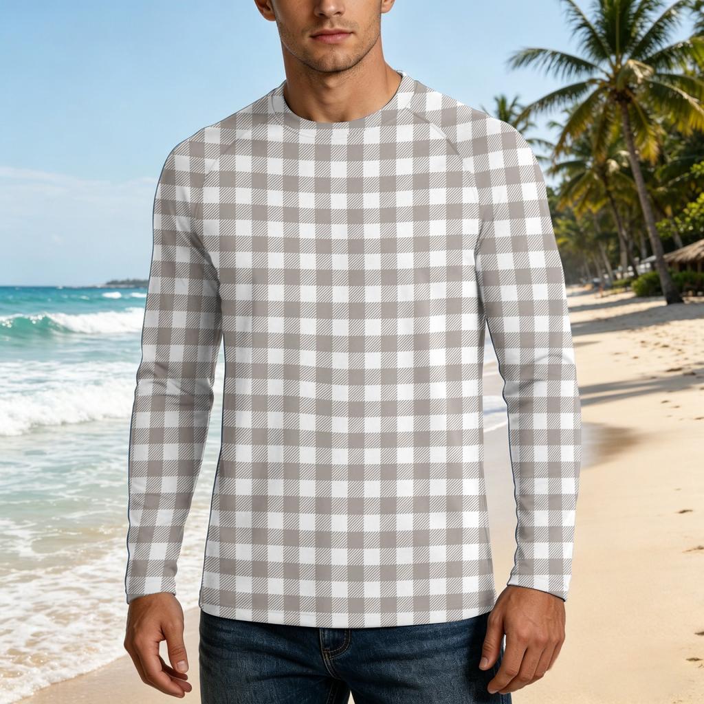 Men Long Sleeve UPF 50 Plus Sun Protection Shirt Outdoor Sports Fishing Casual Top Lightweight Breathable Quick Dry Crewneck Plaid Design