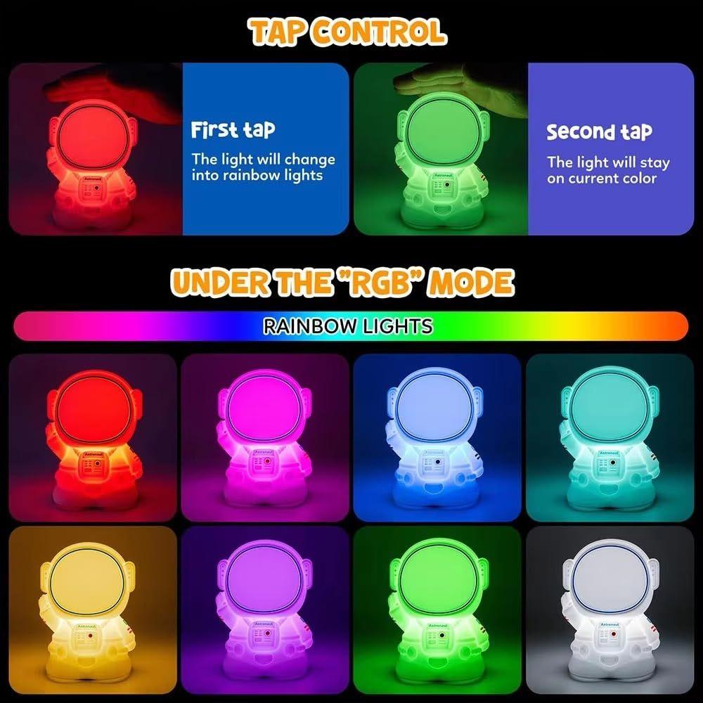 Astronaut Silicone Night Lamp for Kids | RGB Color-Changing LED Bedside Light with Touch Control & 8 Lighting Modes | Rechargeable Nursery Lamp