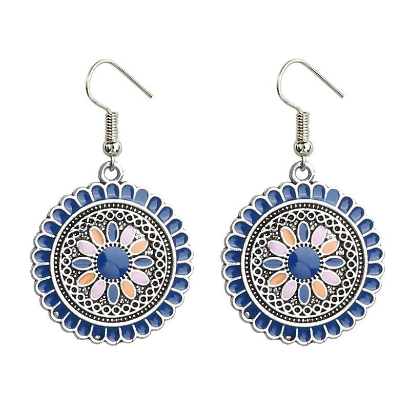 Ethnic Boho Colorful Enamel Earrings For Women Retro Hollow Flower Round Geometric Vintage Drop Dangle Earrings Jewelry