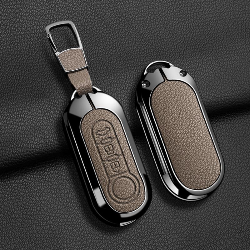 For Fiat 500 500C 500L 500X Panda Punto Bravo Doblo Key Holder Zinc Alloy Leather Car Key Case Protective Cover Car Accessories