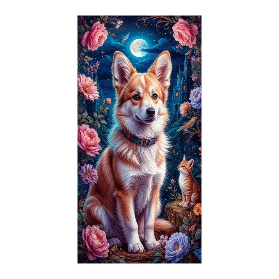 Moon Dog Cat Flower Large Size Diamond Painting Animals Diy Full Square Round Drill Rhinestone Embroidery Mosaic Cross Stitch Kits