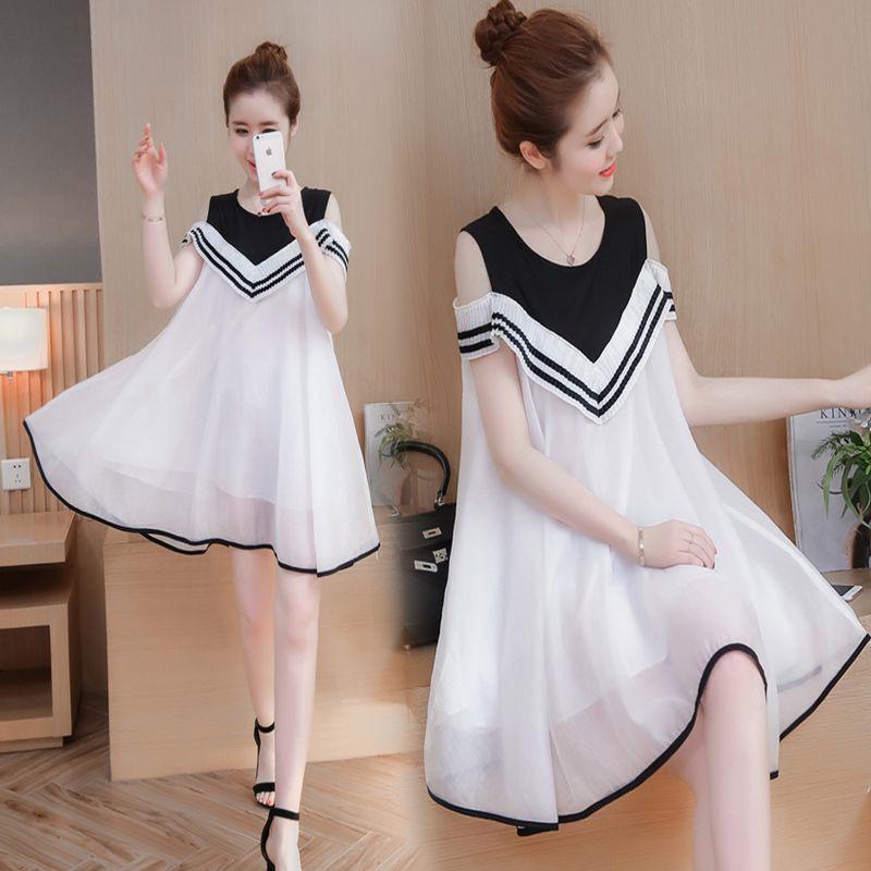 

Korean Style Off-Shoulder A-Line Maternity Chiffon Dress L (Recommended 105-125 Jin)