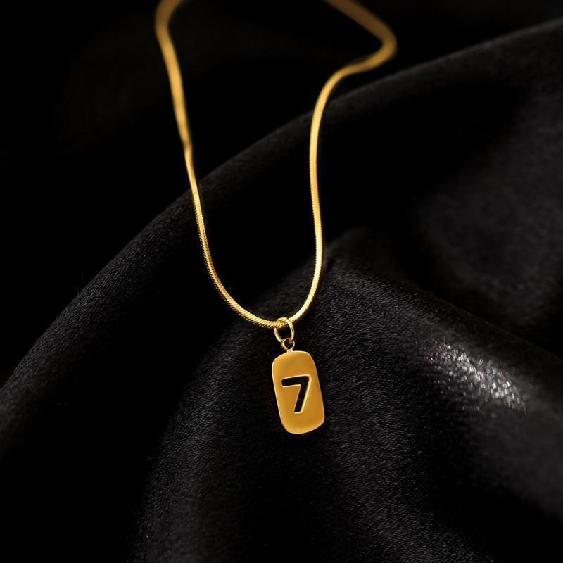 18k Gold Minimalist Snake Bone Chain with Lucky 7 Charm Necklace for Women