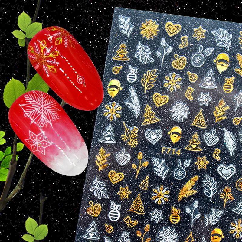 1 Pc 3D Snowflakes Leaf Geometry Lines Letter for Manicure Sliders Holographic Laser Gold White Christmas Nail Sticker