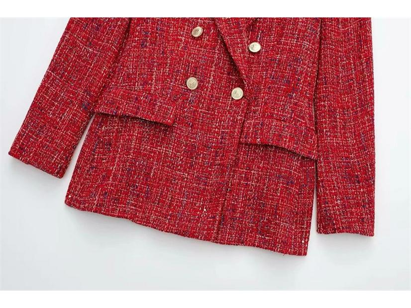 Autumn Double-Breasted Textured Office Jacket - Women's Fashion Suit with Small Fragrance Style