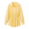 1116 summer European and American women's clothing lapel solid color loose elastic waist single-breasted long-sleeved shirt top women