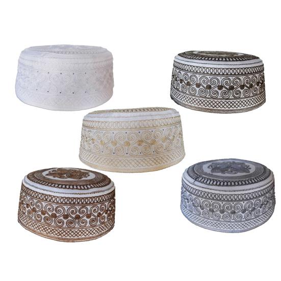 Men Hat Vintage Ethnic Flat Top Round Embroidery Head Decoration Firm Stitching Turkish Jewish Holiday Wear Cap Headwear