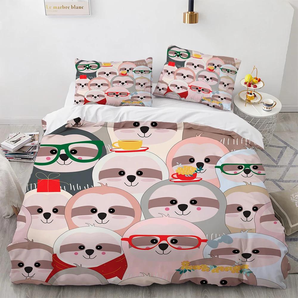 Watercolor Brown Sloth Duvet Cover Cartoon Animals Pattern For Kids Teens Boys Girls Wildlife Bedroom Decorations Quilt Cover