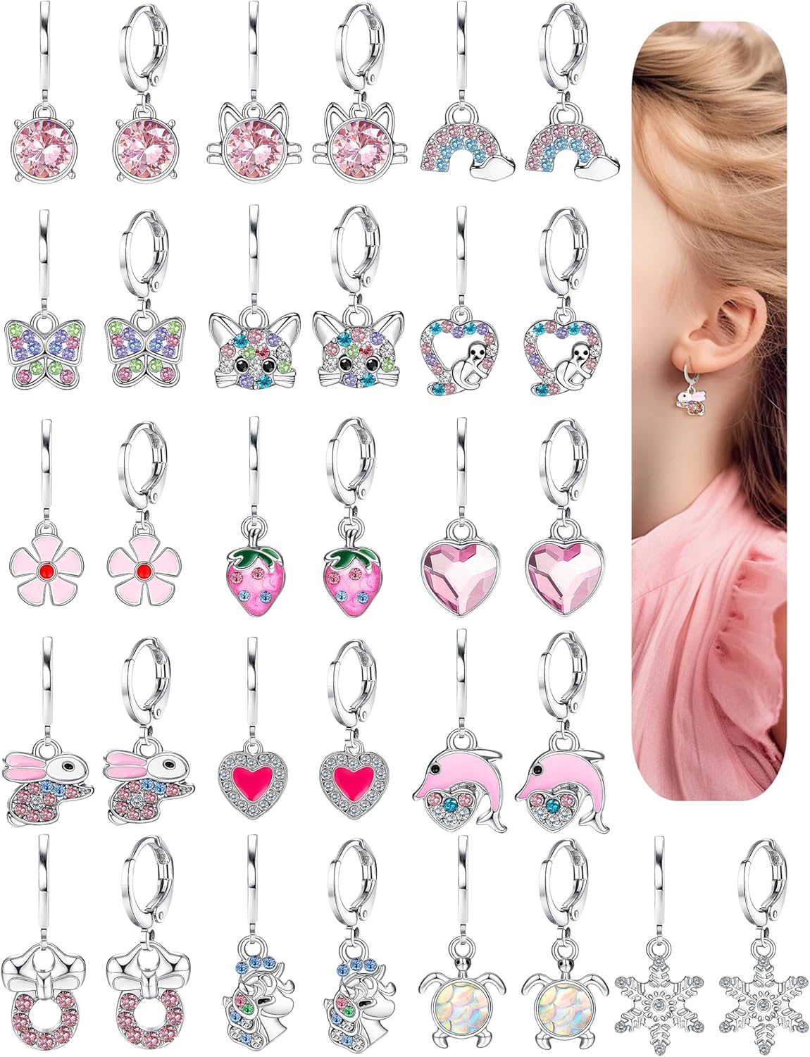 

Bobisty 16Pairs Hypoallergenic Earrings for Women Cute Surgical Steel Dangle Hoop Earings Set CZ Flower Animal Christmas Gifts