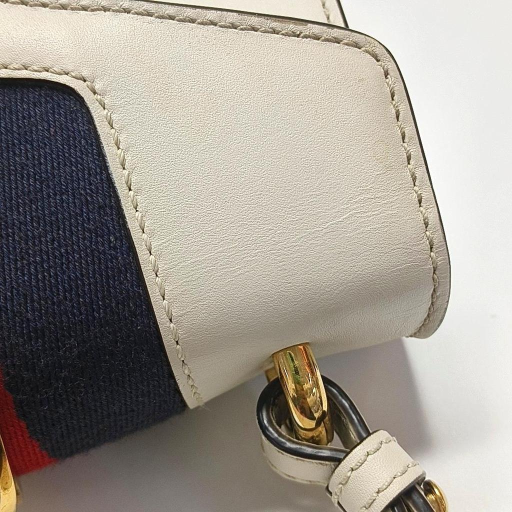 [Pre-Owned] Sylvie Gold Buckle Striped Web Leather Mini Tote Shoulder Crossbody Bag - Good #1YKKBYI