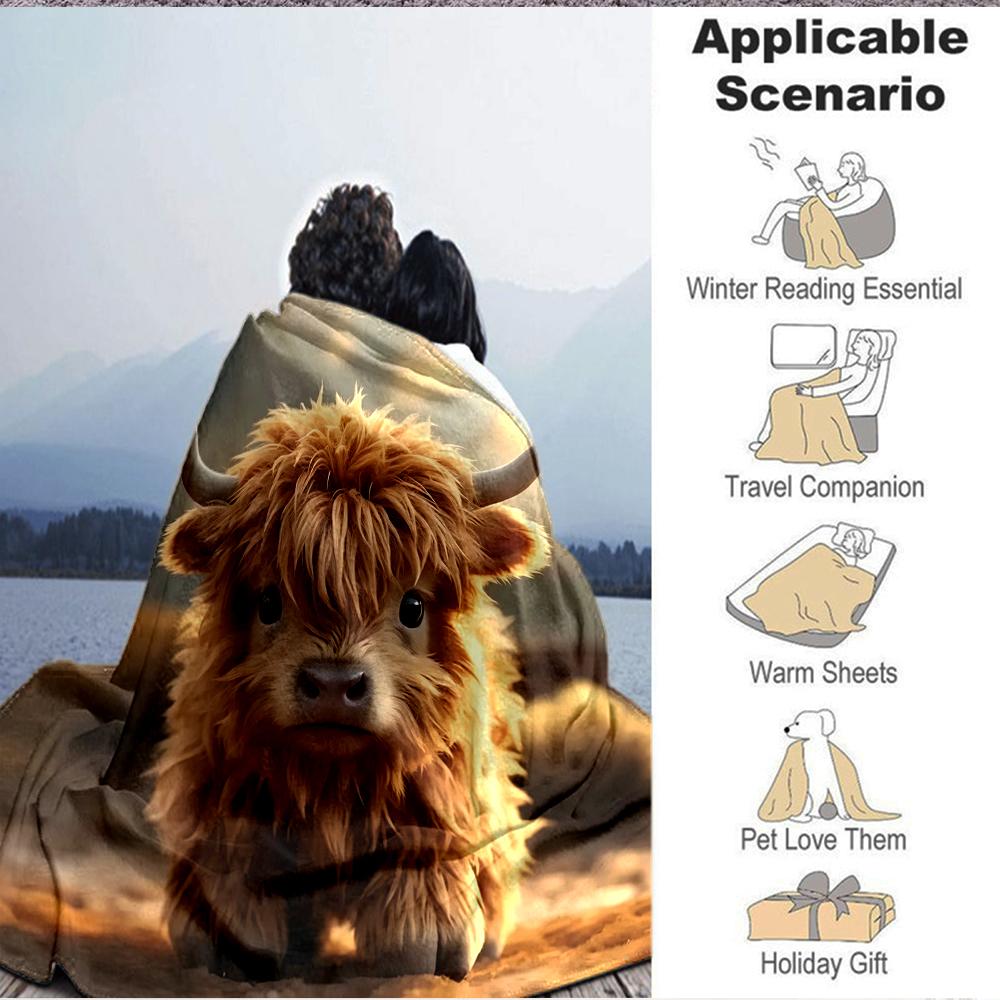 1Pc Highland Cow Adventure Blanket Soft And Comfortable Casual Warm Camping Travel Christmas Halloween Xmas Gift M924421