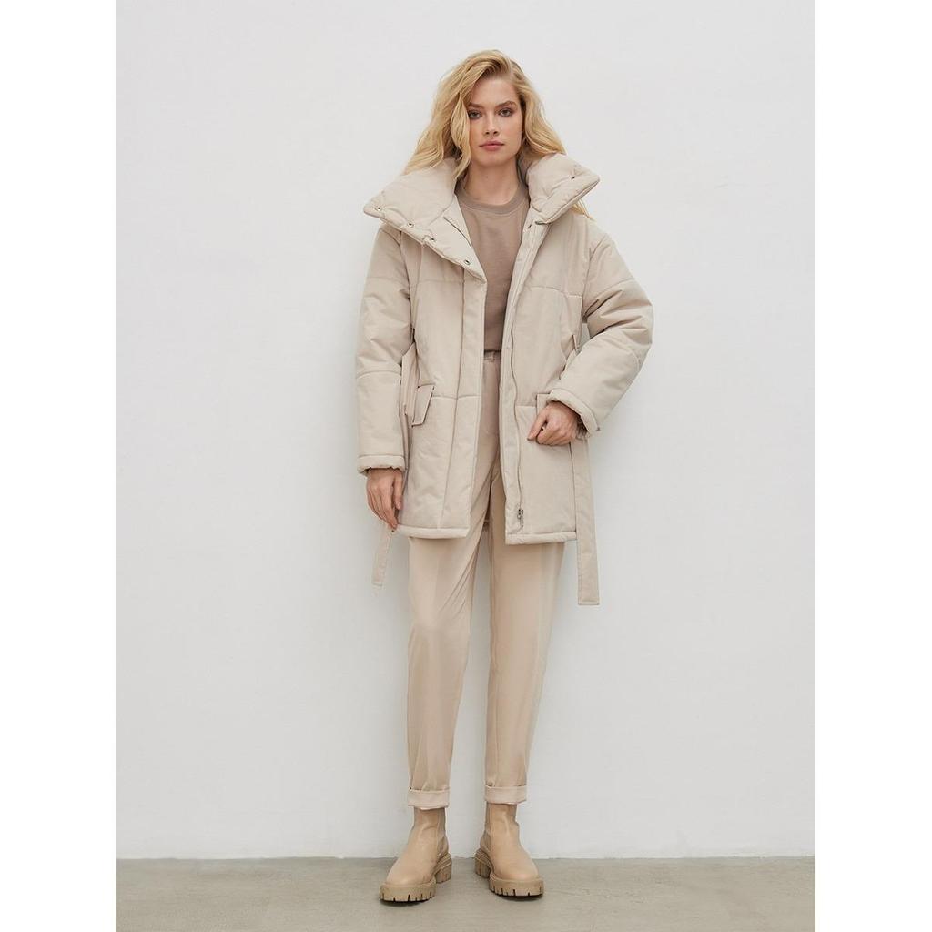 2025 Iarnă Toamnă Nou Palton de Bumbac pentru Femei Guler Înalt cu Centură Neregulat de Lungime Medie Îmbrăcăminte Exterioară Modă Stil Europa America