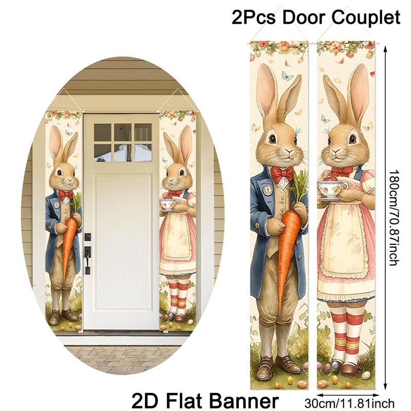 

2pcs Vintage Easter Bunny Door Banner Polyester Decorative Door Couplet Porch Flags Rustic Easter Decorations for Home 2026 Gift