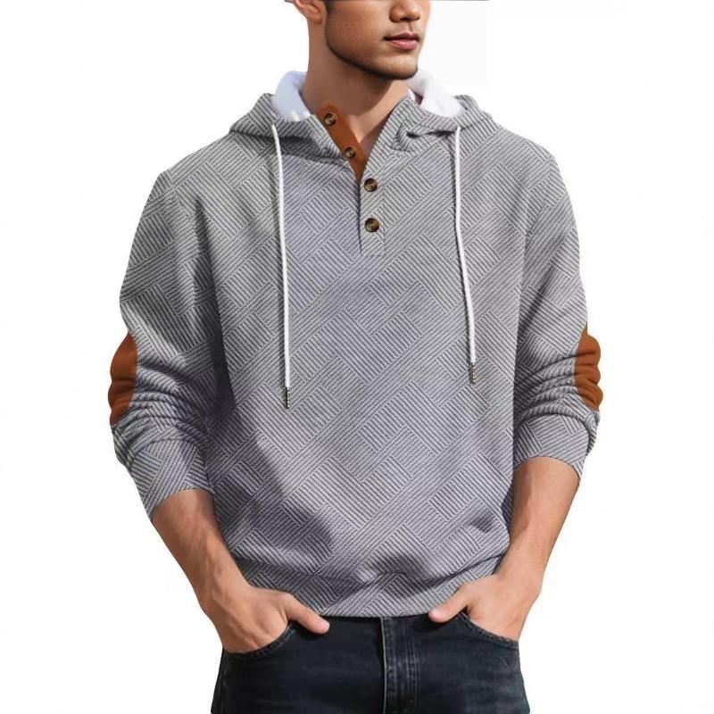 Men S Casual Loose Hooded Pullover Long Sleeve Jacquard Sweatshirt S серый