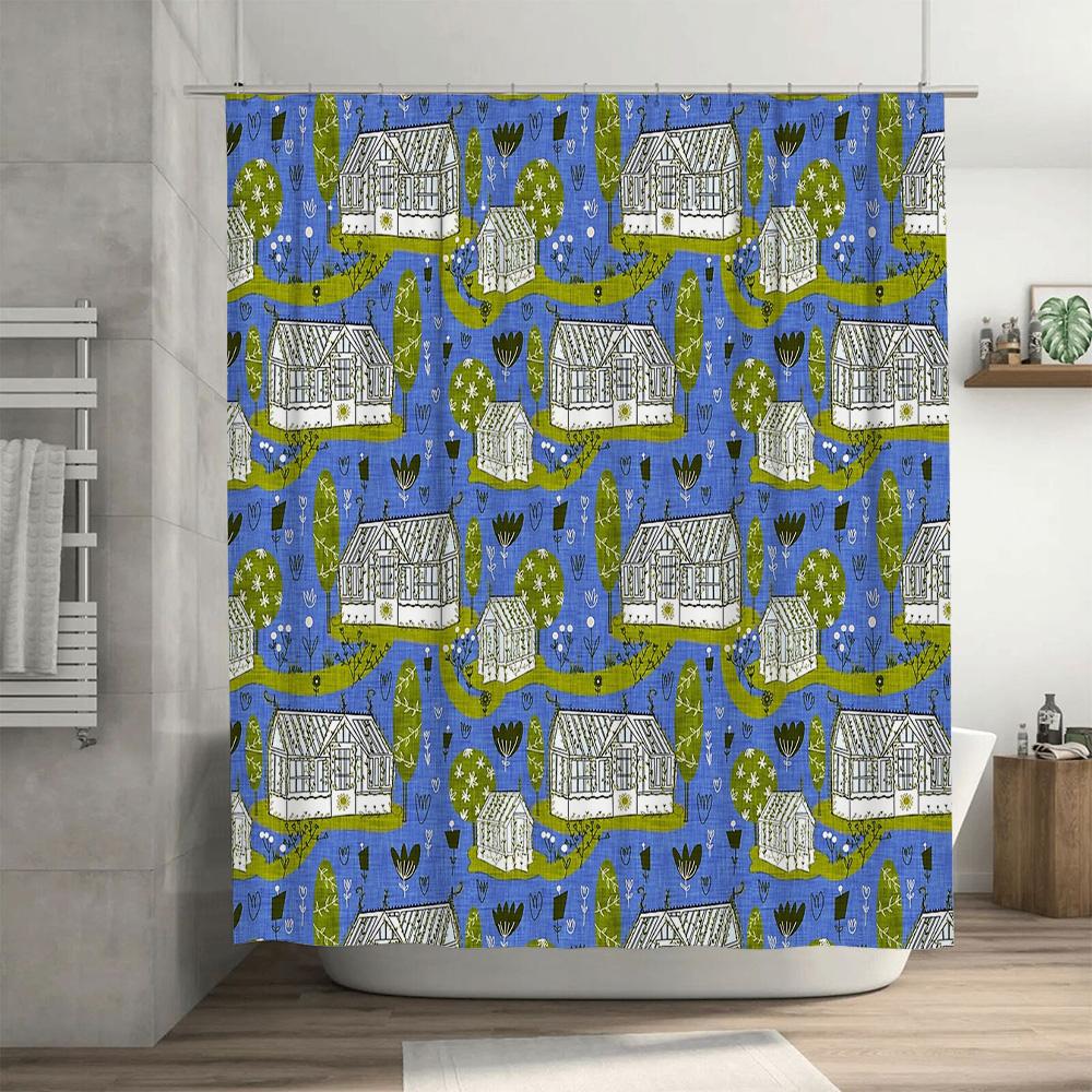 Blue Botanical Shower Curtain Nature Leafy Forest Backdrop Vintage Floral Bathroom Decor Farmhouse Style Washable Fabric