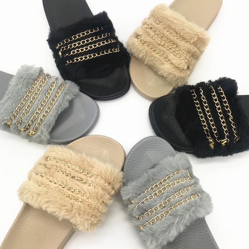 Summer Sandals Flat Casual Slippers Cross Chain Sandals Female Wool Platform Flip Flops Slippers Sandals