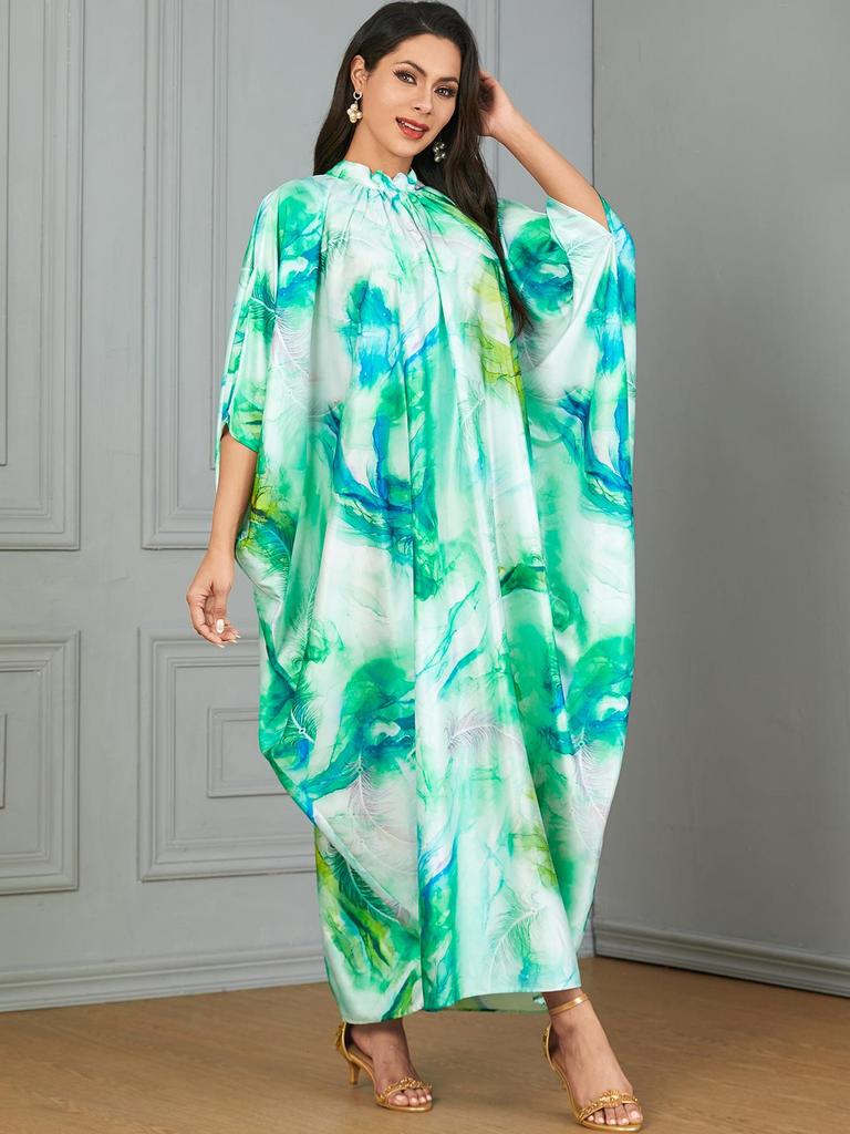 Middle East Fashion Batwing Sleeve Long Dress - Muslim Clothing with European & American Print