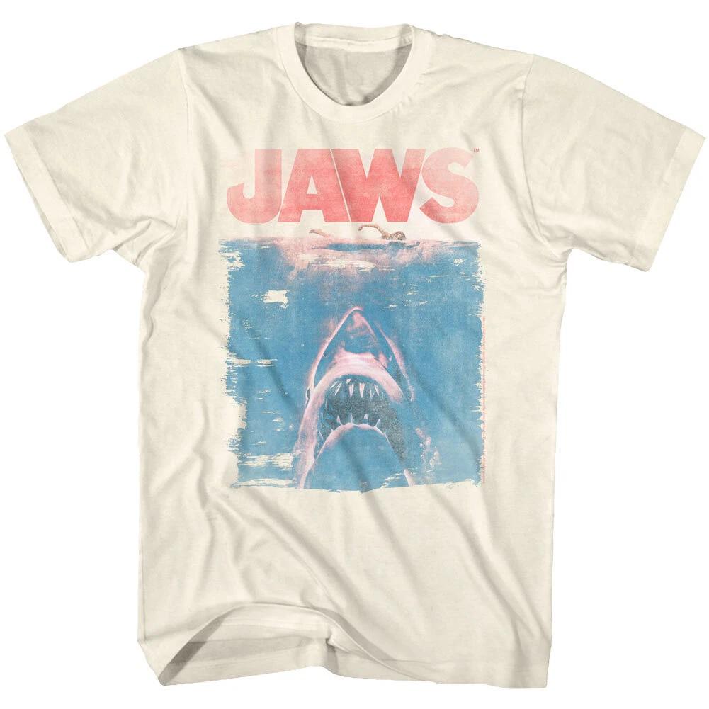 Jaws 70 s Thriller Movie Faded Hungry Shark Coming From The Depths Men s T Shirt 3XL