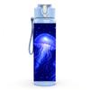 1PC Dark Blue Glowing Jellyfish Ocean Print 750ml Color Plastic Sports Water Bottle Leakproof Flip Straw Lid Suitable for Sports Office Home Use