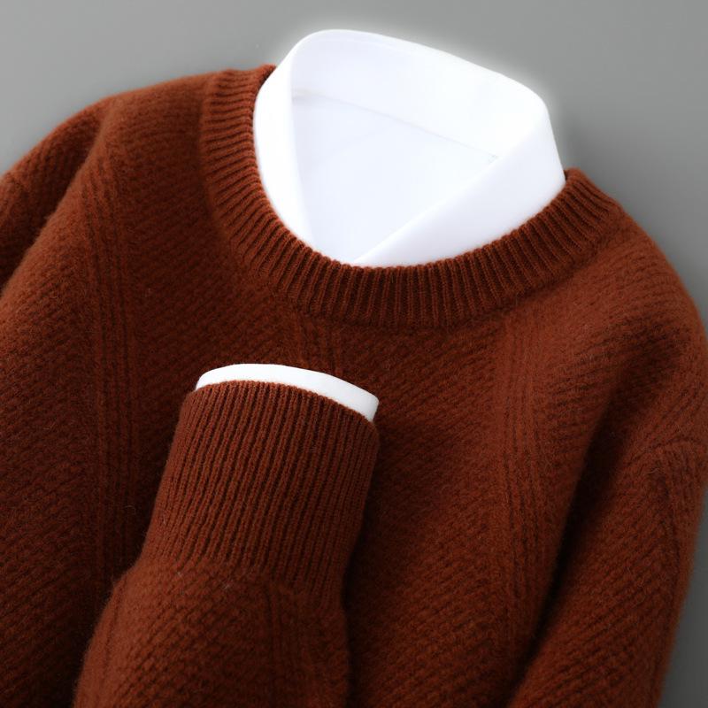 Men's High-Grade 100% Wool Round Neck Sweater - New Thick Knitwear for Autumn & Winter, Versatile Business Casual Style