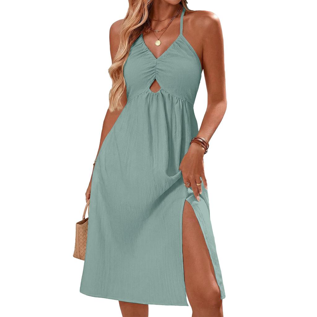 Vestido largo de moda para mujer, de color, sin mangas, corte ajustado