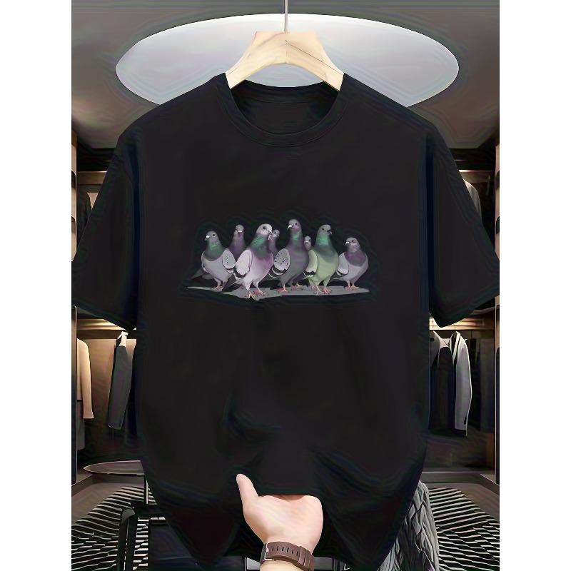 European Sizes A Round-Neck Short-Sleeve T-Shirt Featuring a Colorful, Realistic Illustration of a Group of Cute Pigeons On The Front S разноцветный