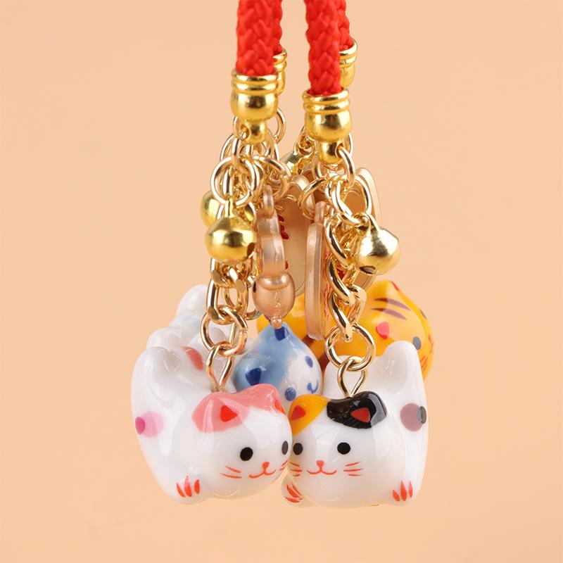 Lucky Cat Pendant Phone Lanyard Creative Lucky Nafu Wealth Ceramic Beaded Phone Chain Mobile Phone Strap Keycord