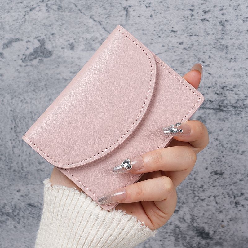 Korean Ins Style Short Small Card Holder  Portable  Compact  Solid Color  Simple Girl  New Pu Leather Id Coin Purse