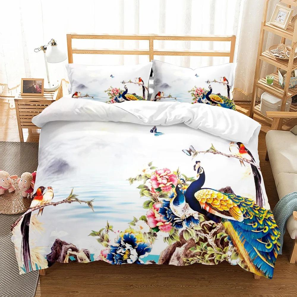 Ensemble de Literie 3D Art Paon Gracieux Simple Twin Double Queen King Cal King Taille Ensemble de Linge de Lit