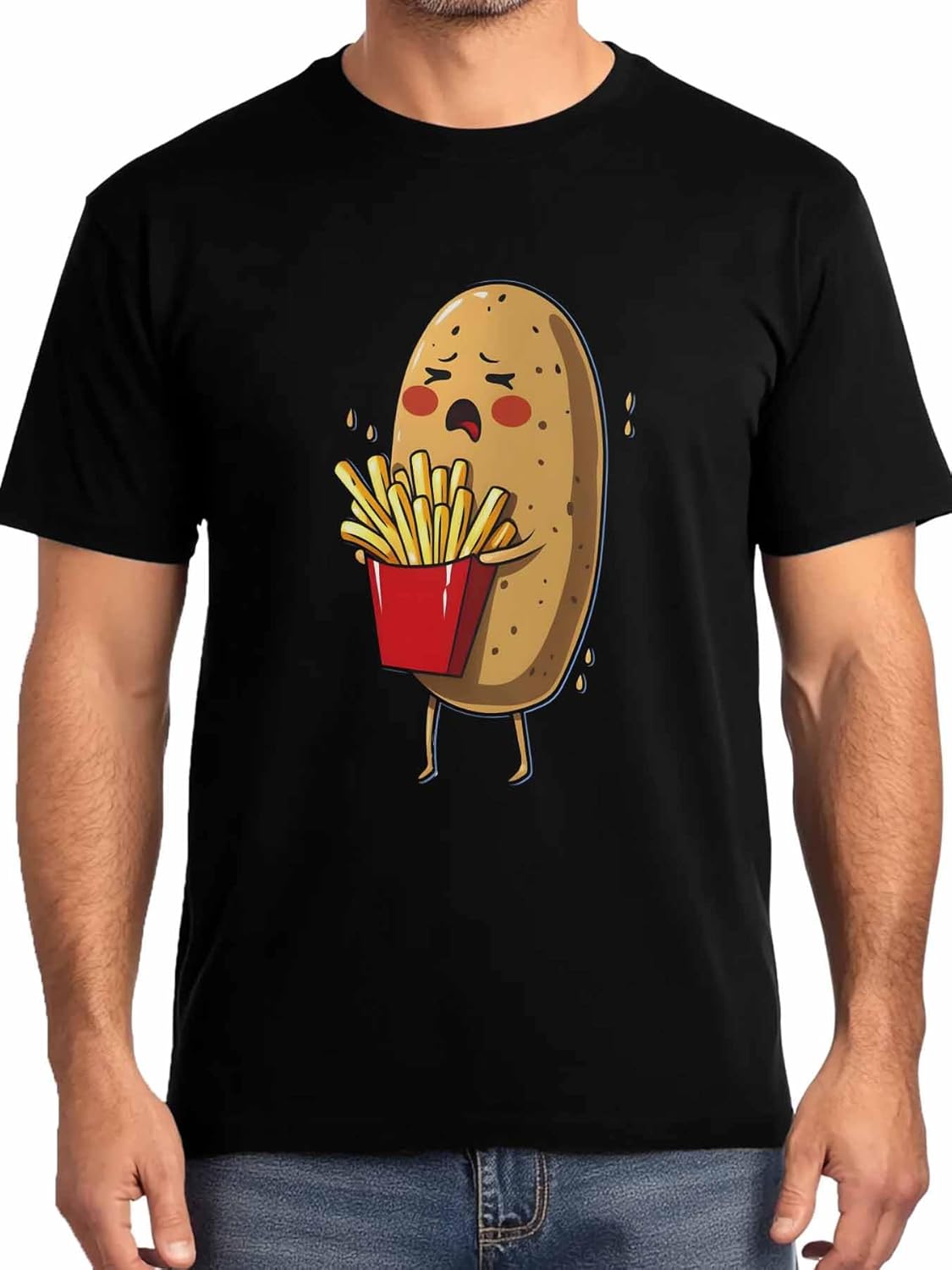 Funny French Fries Mens T-Shirts,Short Sleeve Quick Drying T Shirts for Men Crew Neck Tee Potato Men s T-Shirts,Black S разноцветный