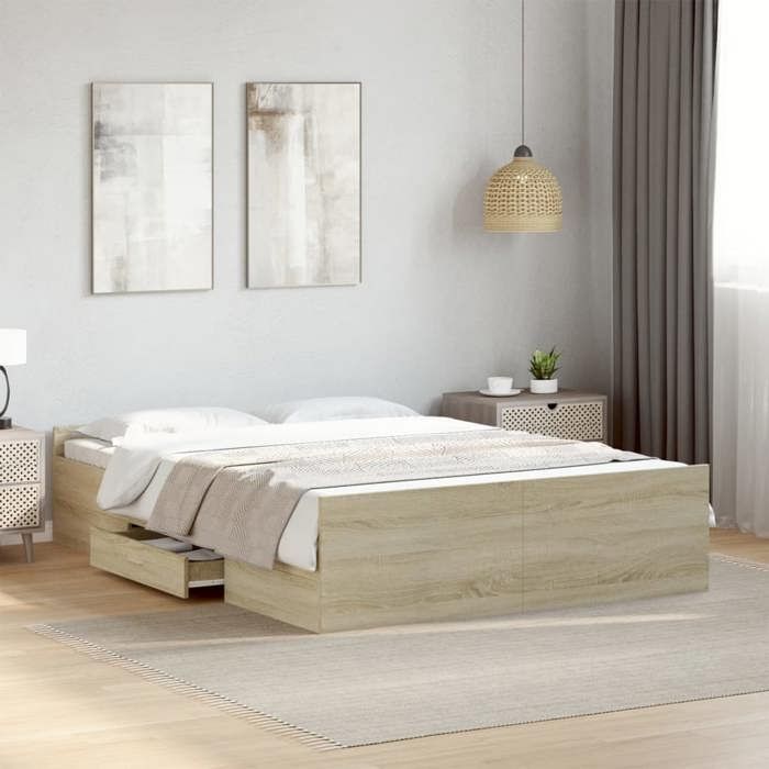 VidaXL Cadre de lit et tiroirs chêne sonoma 120x200 cm bois ingénierie, lit, lit de rangement, cadre de lit double, lit 3280302