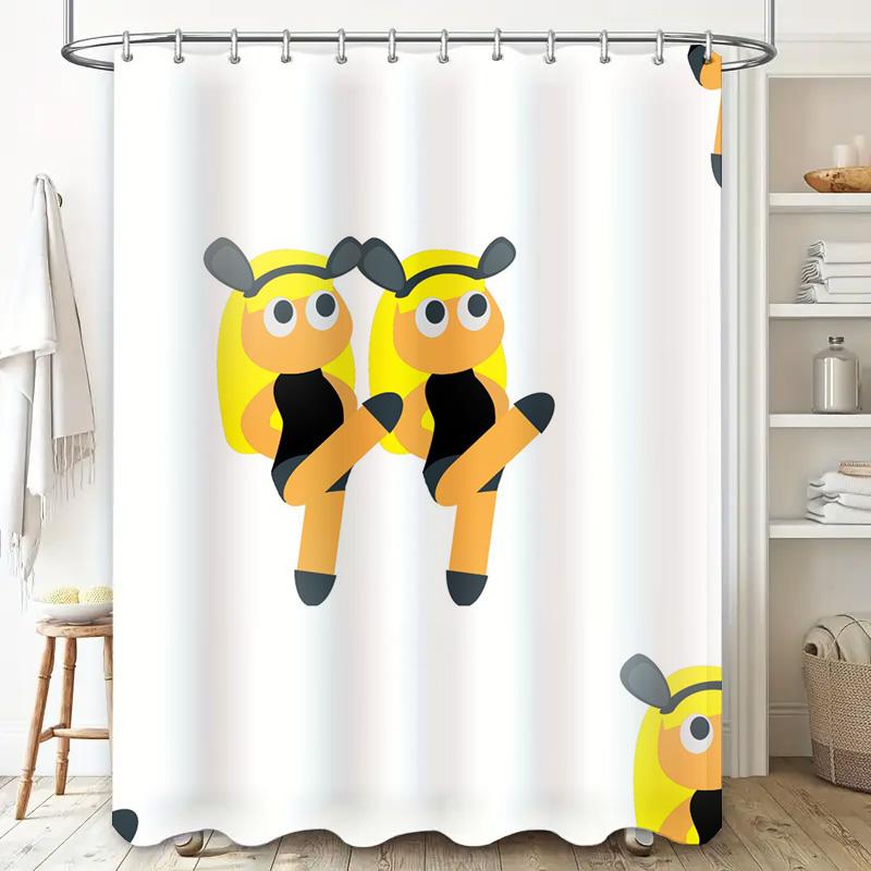 Adorable Cartoon Yellow Bee Family Shower Curtain Set Waterproof Fabric Print For Bath Decorations