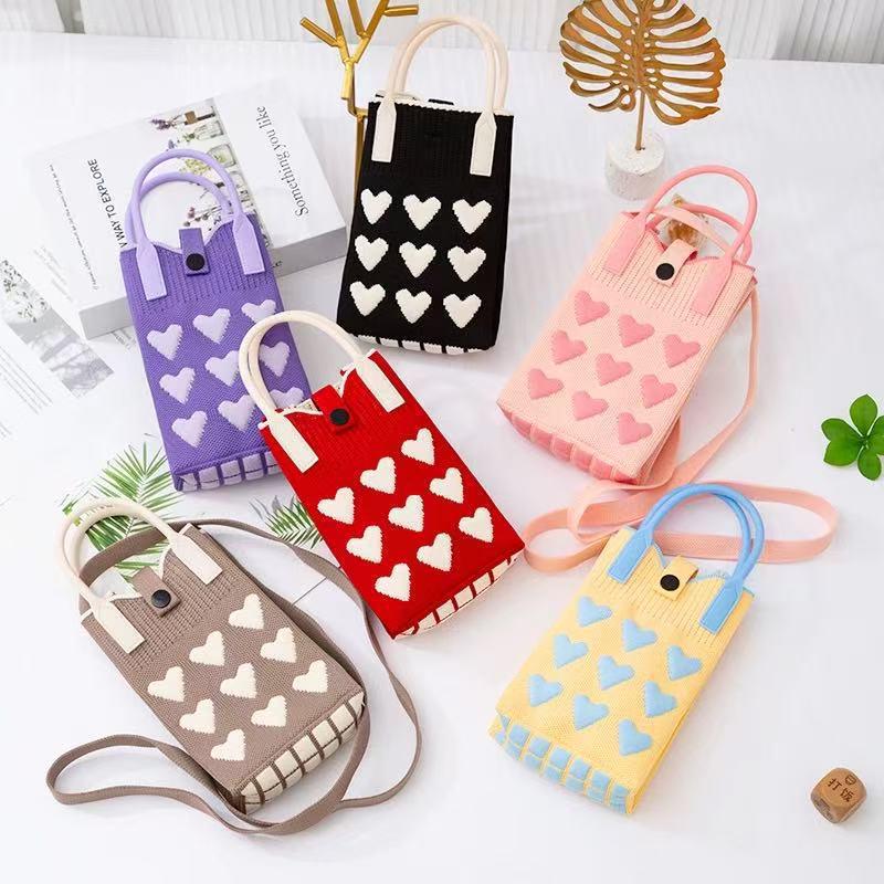 Korean Style Cute Heart Knitted Mini Crossbody & Shoulder Bag for Women