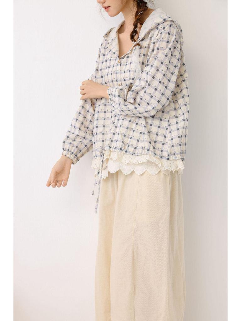 Cherry Blossom Plaid Hooded Shirt - Spring/Summer 2026 Collection