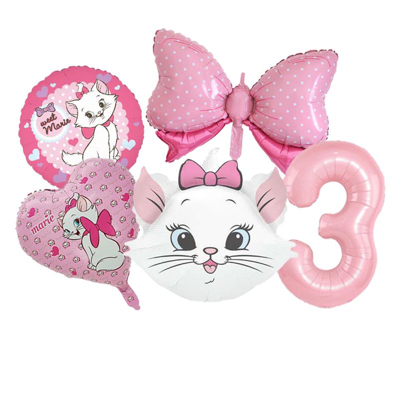 5pcs Marie Cat Bow Balloons Pink Girls Birthday Party Balloons Decoration Cartoon Marie Cat Animal Pet Balloon Baby Shower Decor