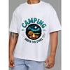 Camping T Shirt White Camping Under The Stars with Tent and Campfire Print Outdoor Adventure Nature Theme for Hiking and Traveling