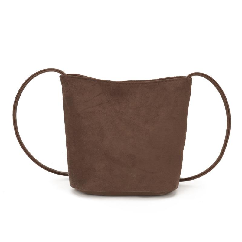 

New matte suede bucket bag women s niche design large capacity retro shoulder messenger bag коричневий