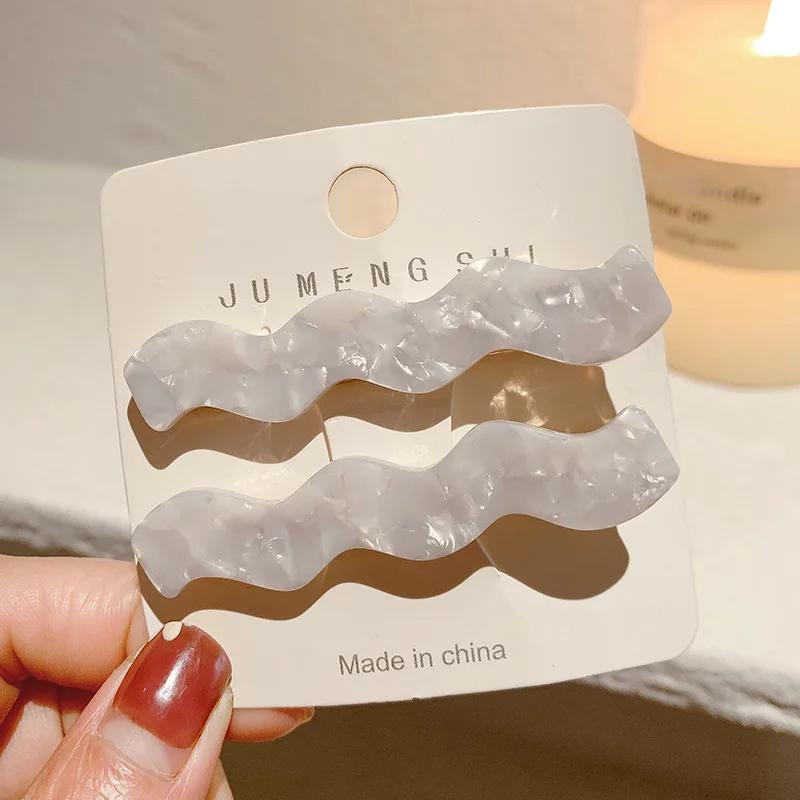 2pcs/set Acetate Hair Clips Pastel Color Wave Geometric Barrettes Women Hair Accessories Side Pins Hairpin