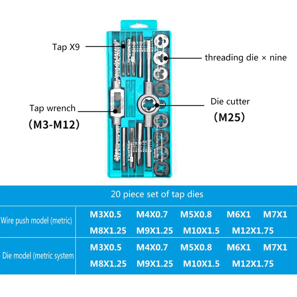 Tap and Die Set Metric Professional Screw Thread Plugs Straight Taper Reamer Threading Hand Repair Tools Set