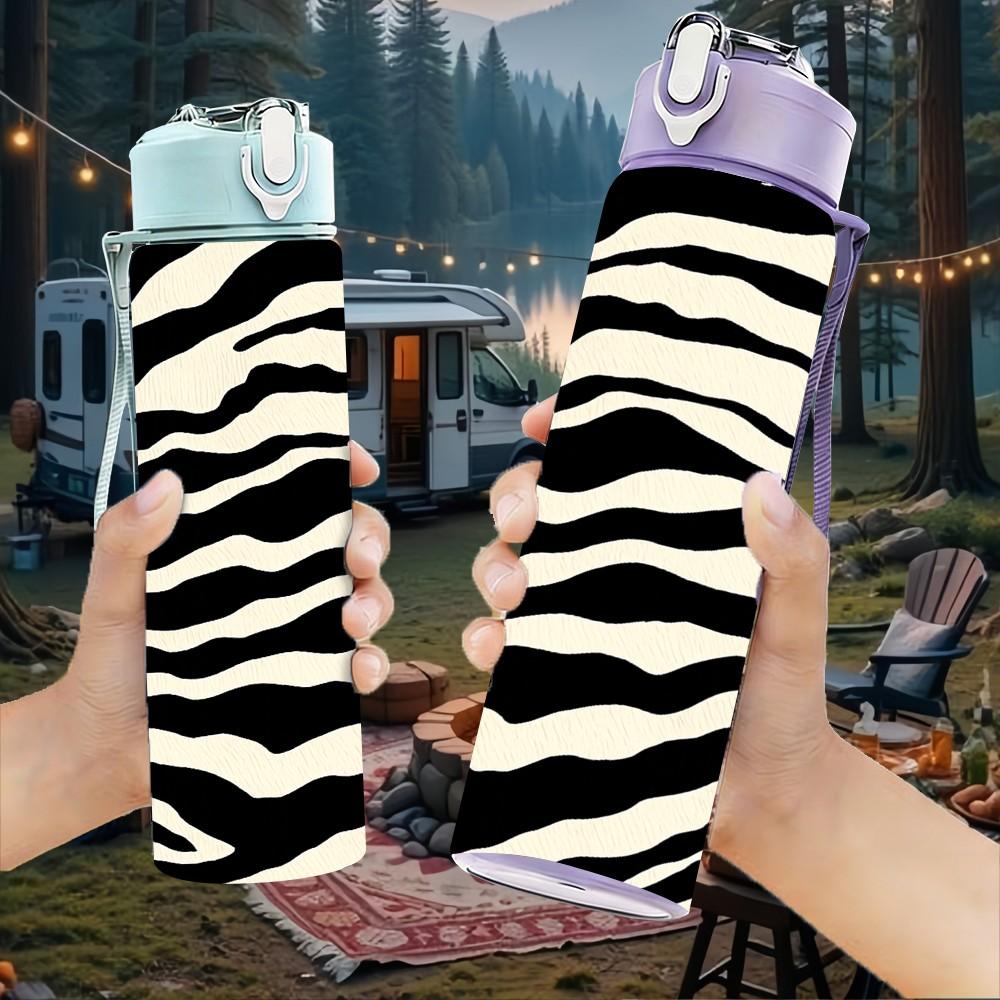 1PC Zebra Stripe Animal Skin Pattern Print 750ml Color Plastic Sports Water Bottle Leakproof Flip Straw Lid Suitable for Sports Office Home Use