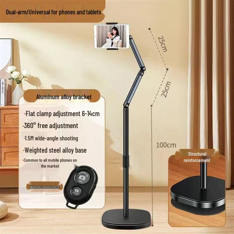 Floor-Standing Articulated Magnetic Phone Holder for Live Streaming, Overhead Shots, Mirroring, and Bedside Use